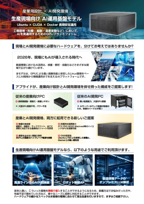 カタログ画像：産業用設計 × AI開発環境 生産現場向け AI運用基盤モデル