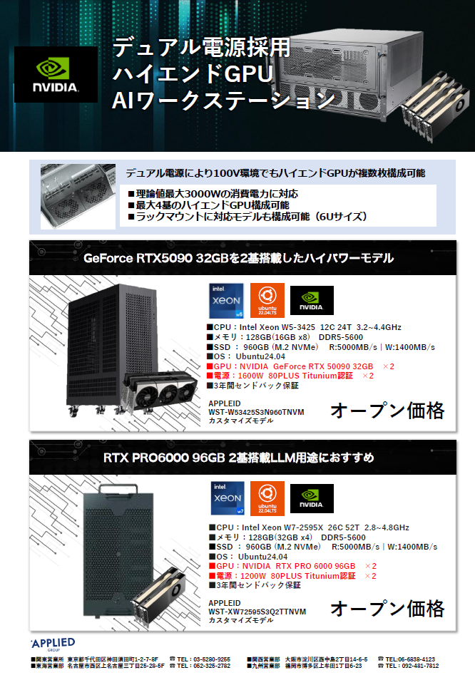 カタログ画像：デュアルPSU「マルチGPU搭載AIワークステーション」RTXPRO6000Rack
